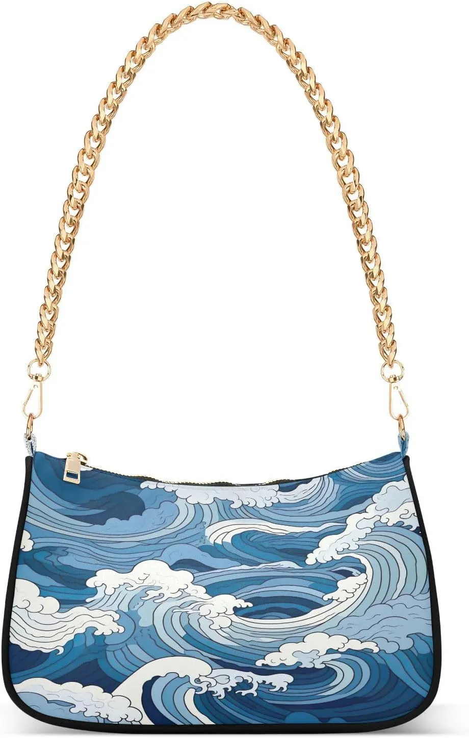 Nautical Blue Watercolor Waves Small Shoulder Bag for Women, Cute Shoulder Bags Aesthetic