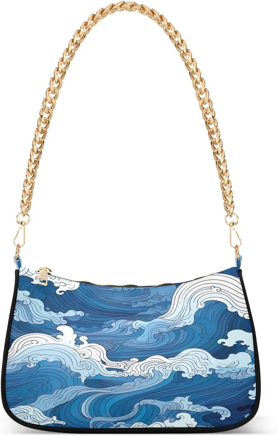 Nautical Blue Watercolor Waves Small Shoulder Bag for Women, Cute Shoulder Bags Aesthetic