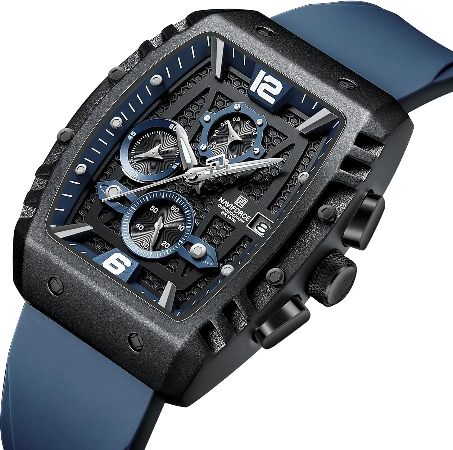 NAVIFORCE Waterproof Chronograph Sport Watch for Men, Colorful Silicone Band, Auto Date Quartz Wristwatch