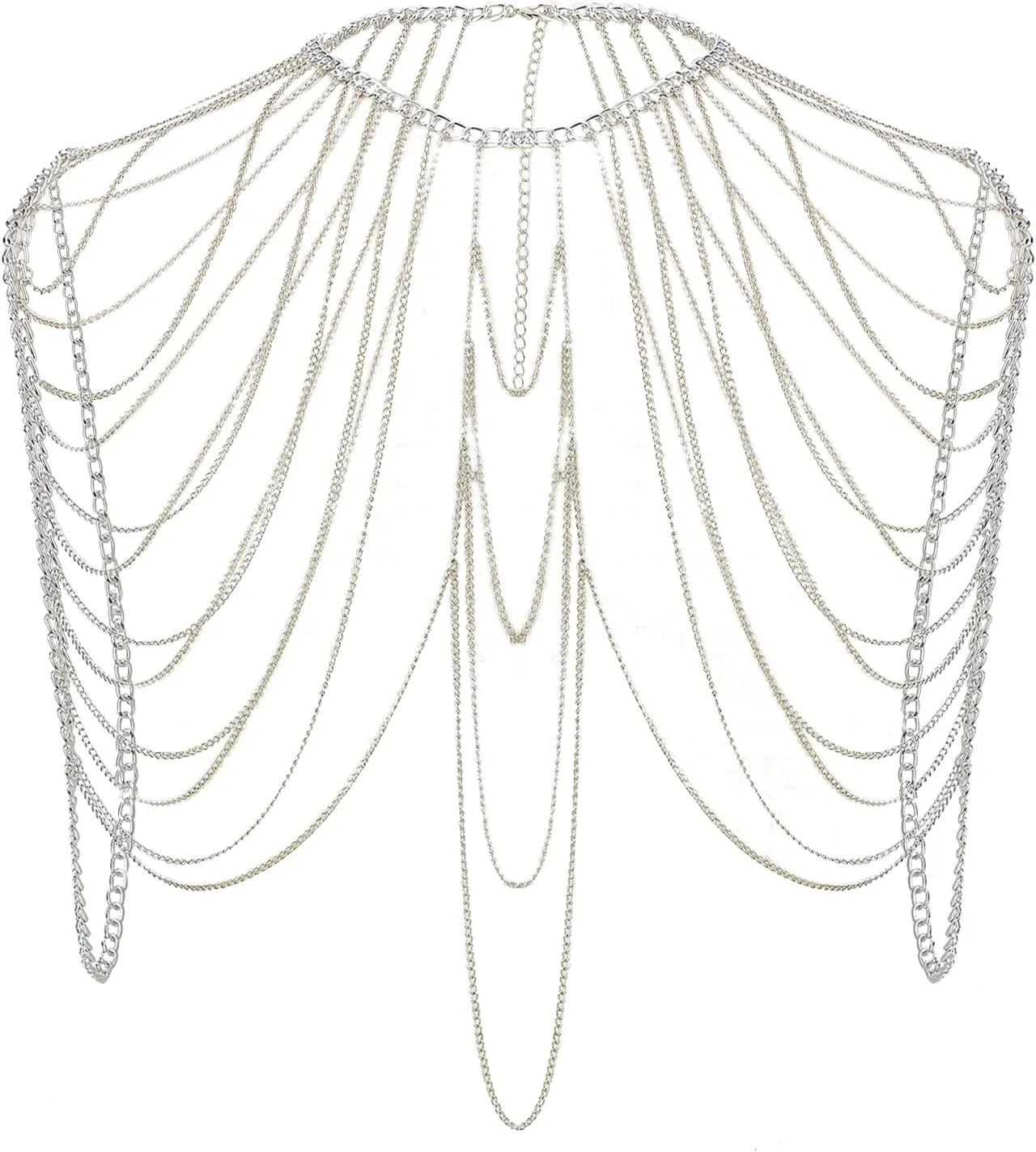 NICENEEDED Punk Shoulder Body Chain, Multi Layered Back Chain, Bikini Metal Tassel Arm Chain Statement Summer Beach Bra Chain Bridal Wedding Backdrop Necklace Body Chain Jewelry for Women