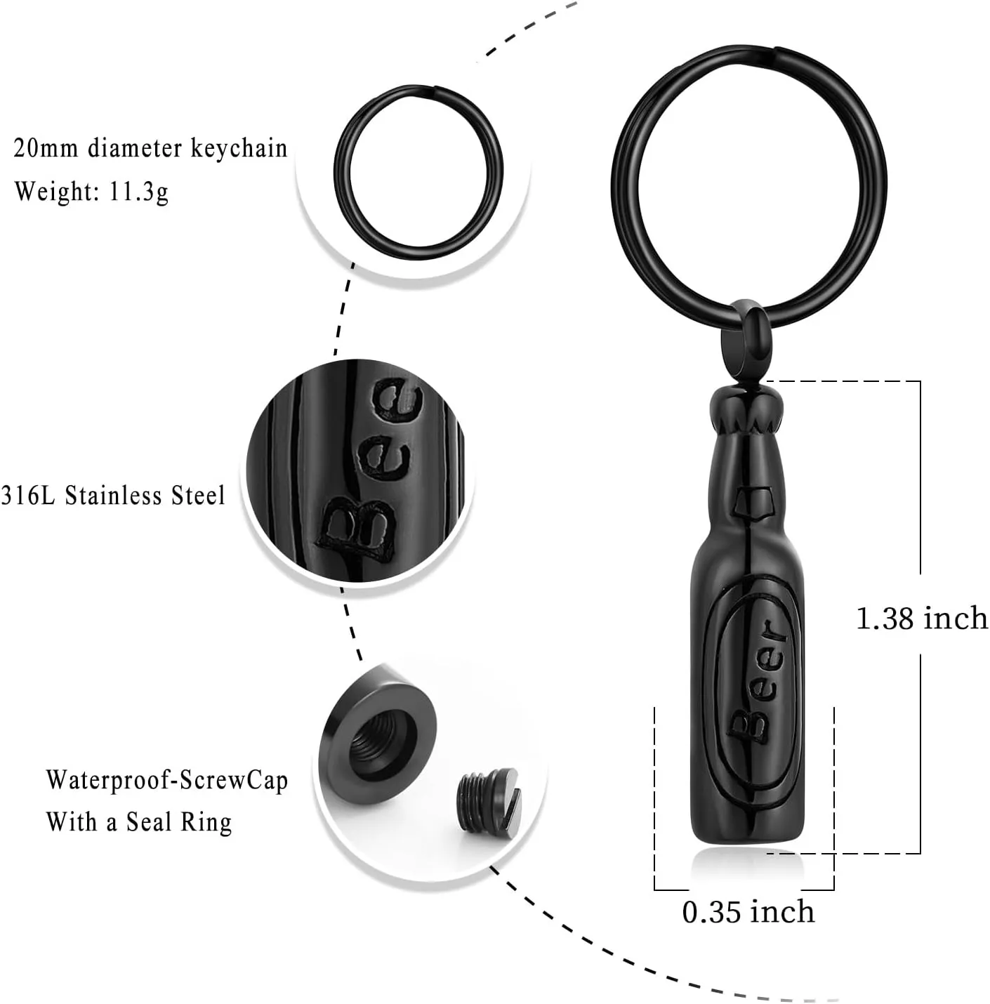 Oinsi Beer Bottle Cremation Jewelry for Ashes Stainless Steel Cylinder Tube Memorial Urn Necklace Keepsake Pendant Jewelry for Human Ashes with Filling Kits