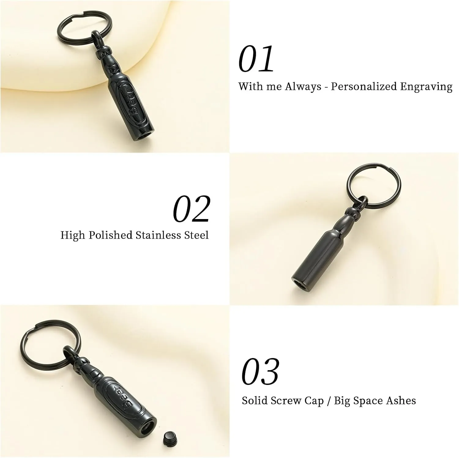 Oinsi Beer Bottle Cremation Jewelry for Ashes Stainless Steel Cylinder Tube Memorial Urn Necklace Keepsake Pendant Jewelry for Human Ashes with Filling Kits