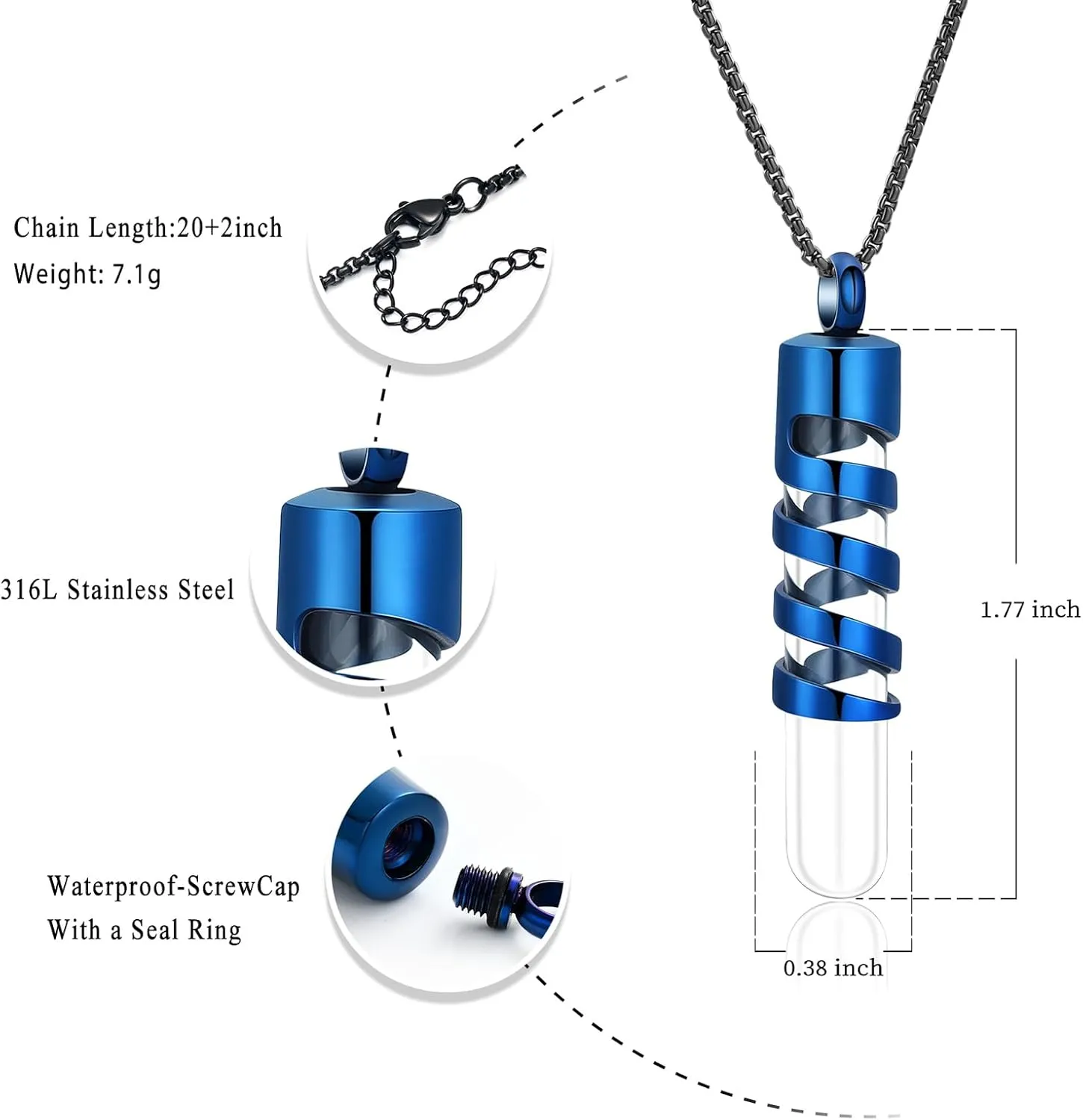 Oinsi Clear Glass Tube Cremation Urn Jewelry Ashes Holder Necklace Keepsake Memorial Pendant Including Box/Fill Kits
