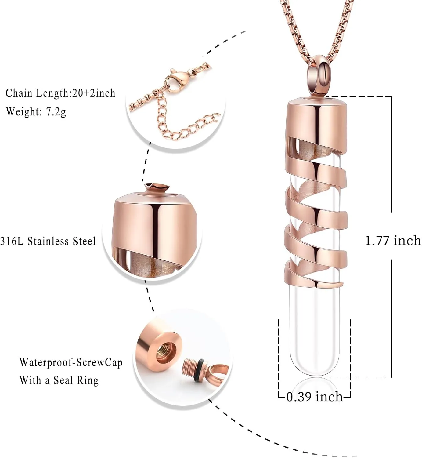 Oinsi Clear Glass Tube Cremation Urn Jewelry Ashes Holder Necklace Keepsake Memorial Pendant Including Box/Fill Kits