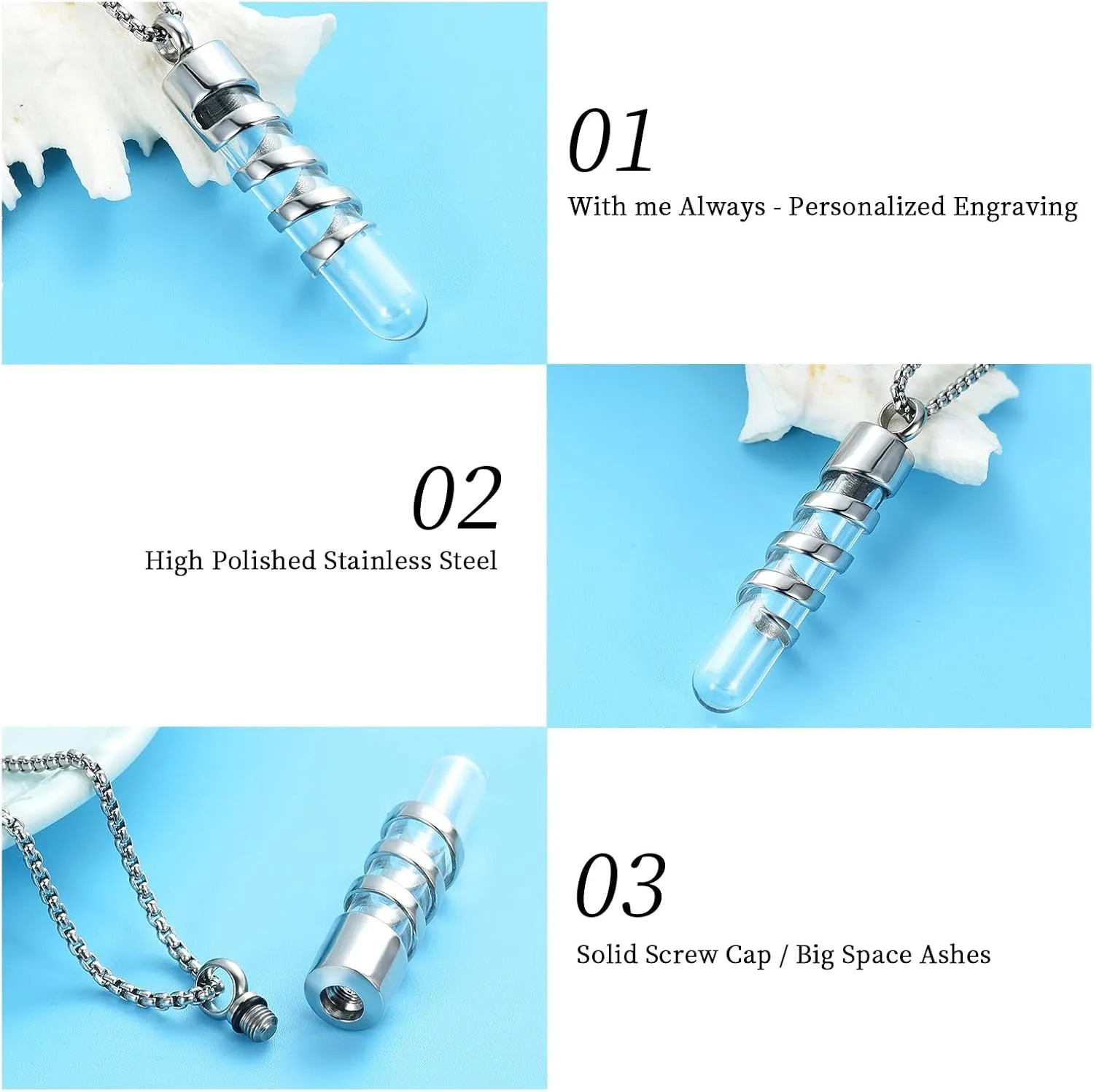 Oinsi Clear Glass Tube Cremation Urn Jewelry Ashes Holder Necklace Keepsake Memorial Pendant Including Box/Fill Kits