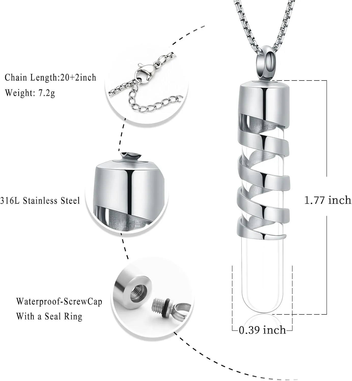 Oinsi Clear Glass Tube Cremation Urn Jewelry Ashes Holder Necklace Keepsake Memorial Pendant Including Box/Fill Kits