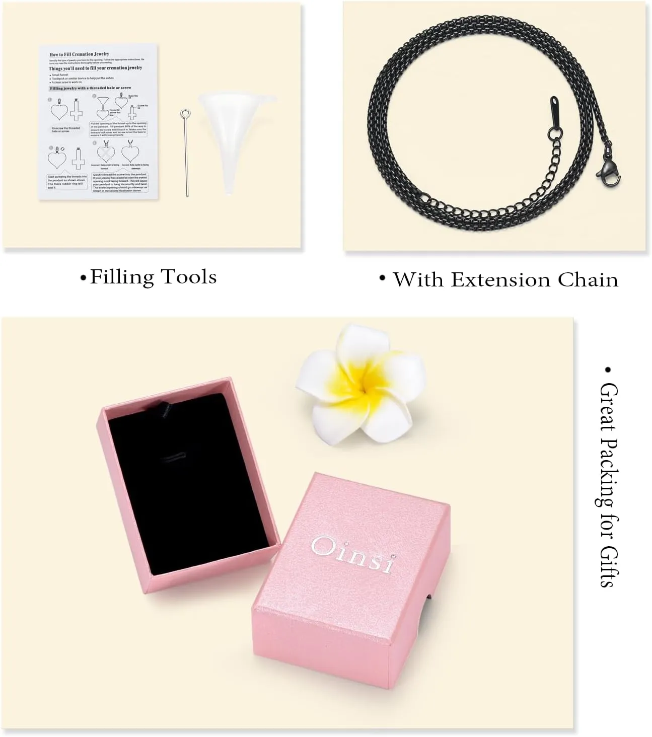 Oinsi Clear Glass Tube Cremation Urn Jewelry Ashes Holder Necklace Keepsake Memorial Pendant Including Box/Fill Kits