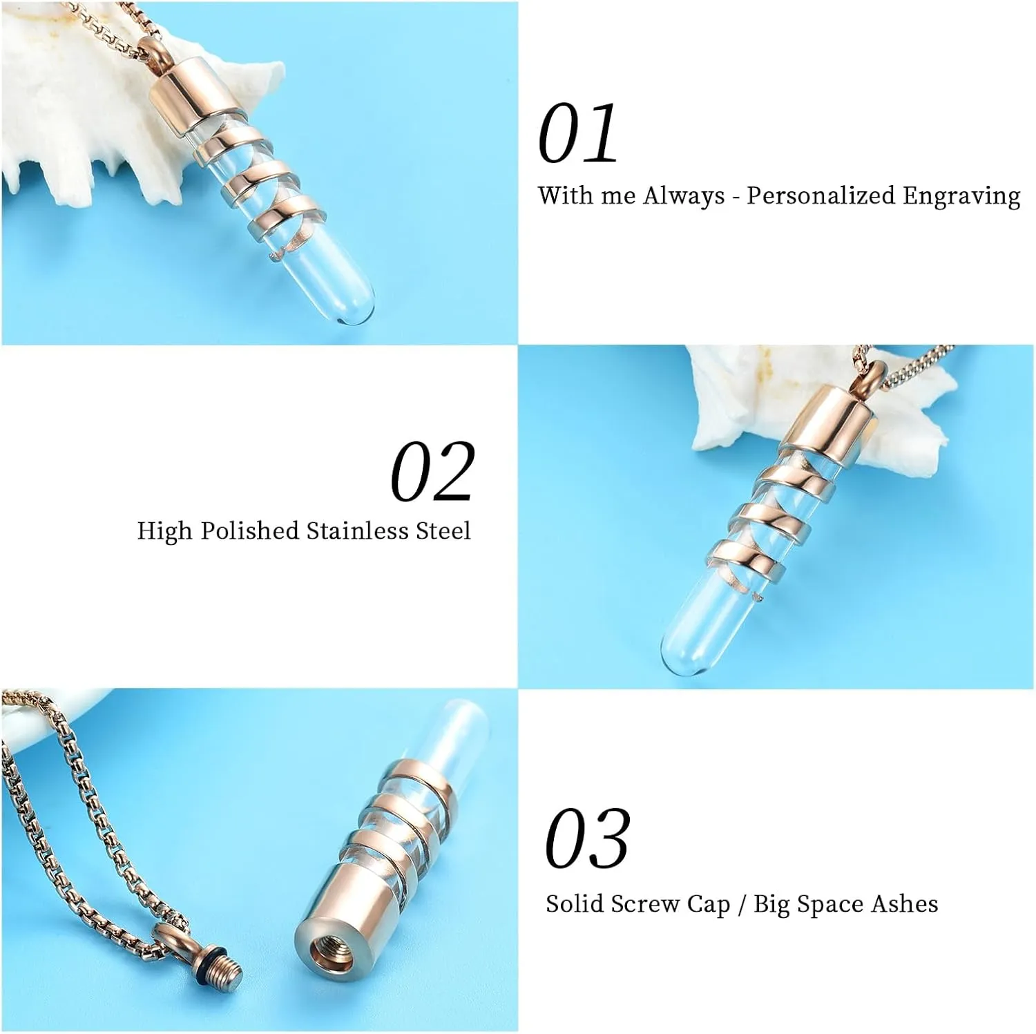 Oinsi Clear Glass Tube Cremation Urn Jewelry Ashes Holder Necklace Keepsake Memorial Pendant Including Box/Fill Kits