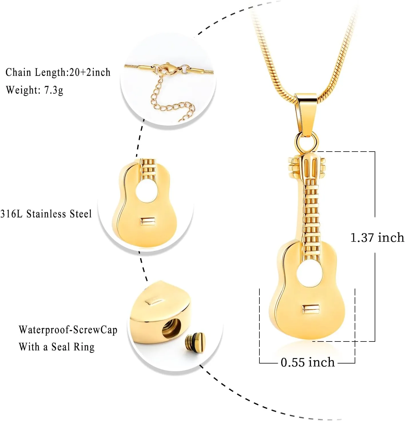 Oinsi Guitar Urn Necklace for Ashes Cremation Pendants Jewelry Ashes Holder Memorial Urn Necklace Cremation Jewelry for Human with Filling Kits