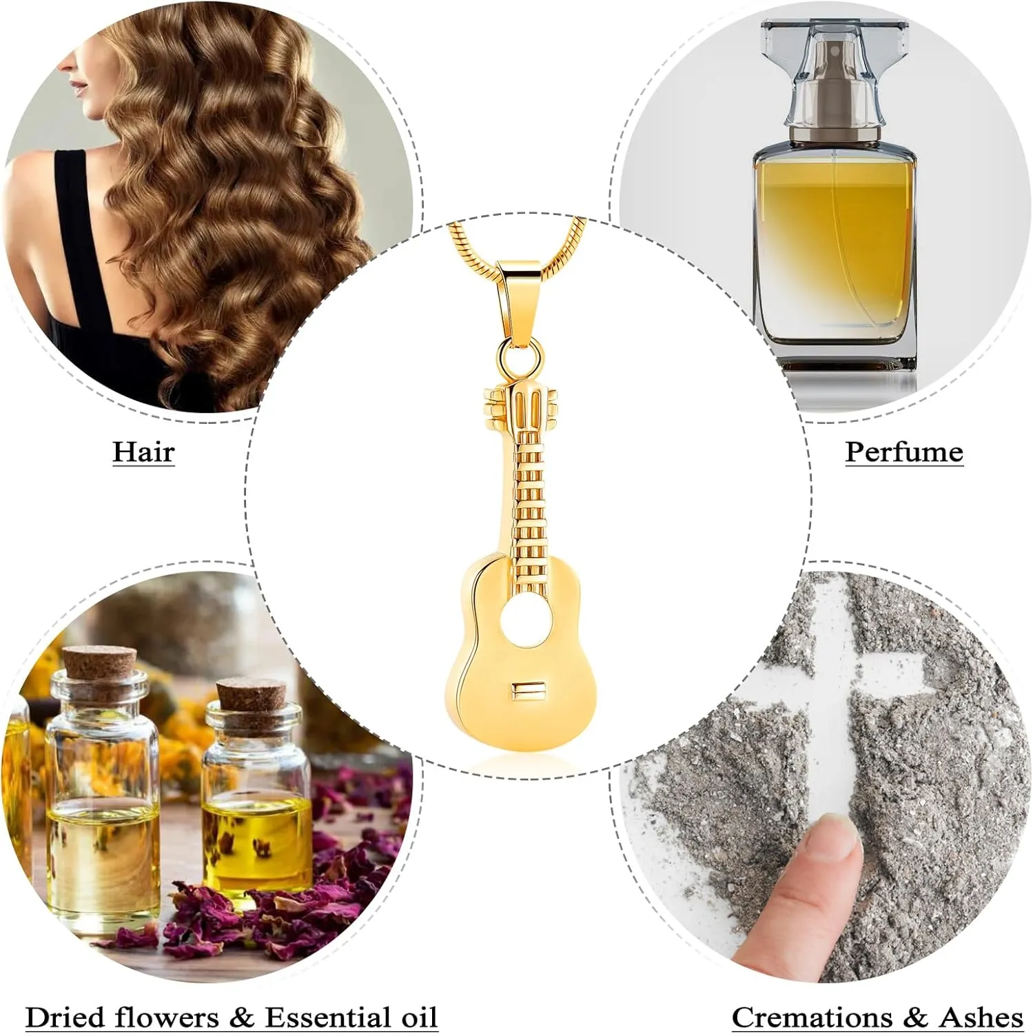 Oinsi Guitar Urn Necklace for Ashes Cremation Pendants Jewelry Ashes Holder Memorial Urn Necklace Cremation Jewelry for Human with Filling Kits