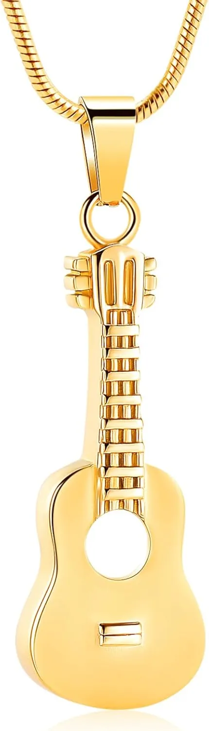 Oinsi Guitar Urn Necklace for Ashes Cremation Pendants Jewelry Ashes Holder Memorial Urn Necklace Cremation Jewelry for Human with Filling Kits