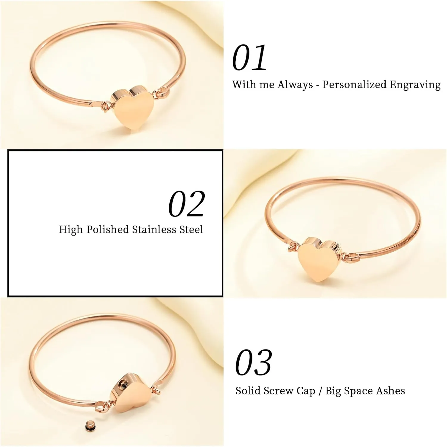 Oinsi Heart Urn Bracelet for Ashes, Cremation Jewelry Leather Bracelets for Men Women, Memorial Jewelry With Filling Kits