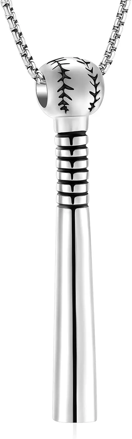 Oinsi Urn Necklace for Ashes Sport Keepsake Jewelry for Women Men Baseball Bat Cremation Urn Necklace Memorial Pendant with Filling Kits