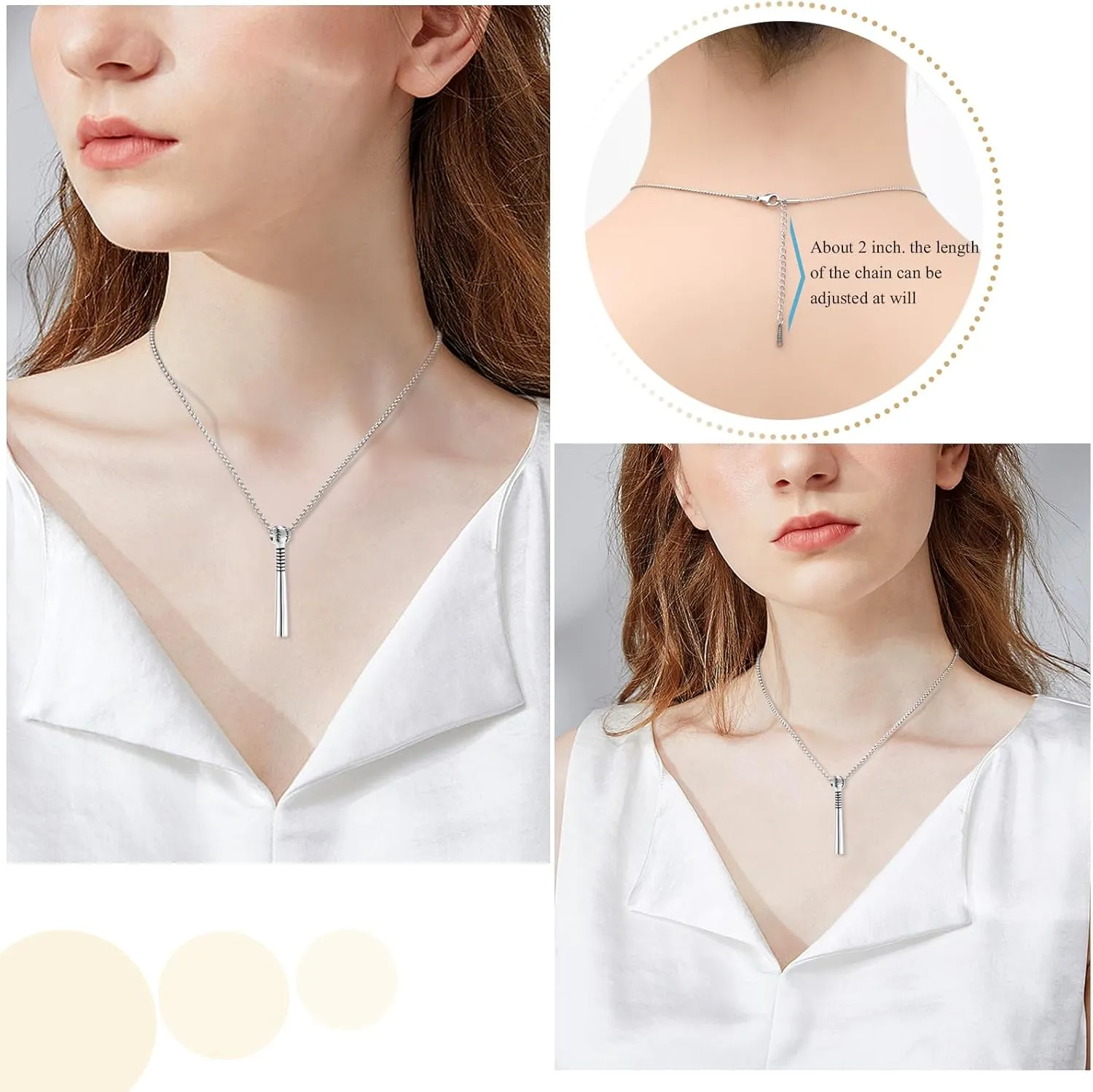 Oinsi Urn Necklace for Ashes Sport Keepsake Jewelry for Women Men Baseball Bat Cremation Urn Necklace Memorial Pendant with Filling Kits