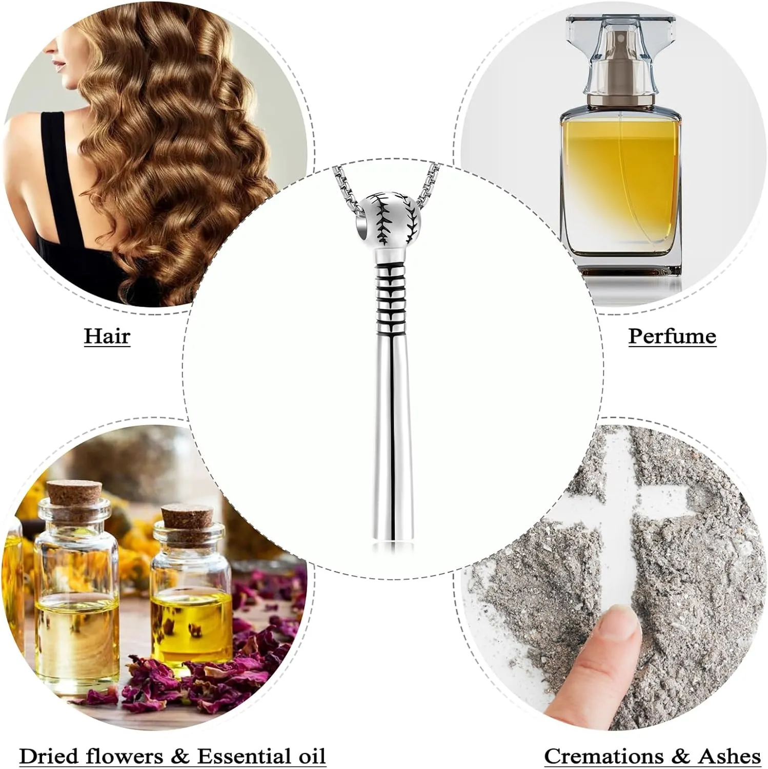 Oinsi Urn Necklace for Ashes Sport Keepsake Jewelry for Women Men Baseball Bat Cremation Urn Necklace Memorial Pendant with Filling Kits