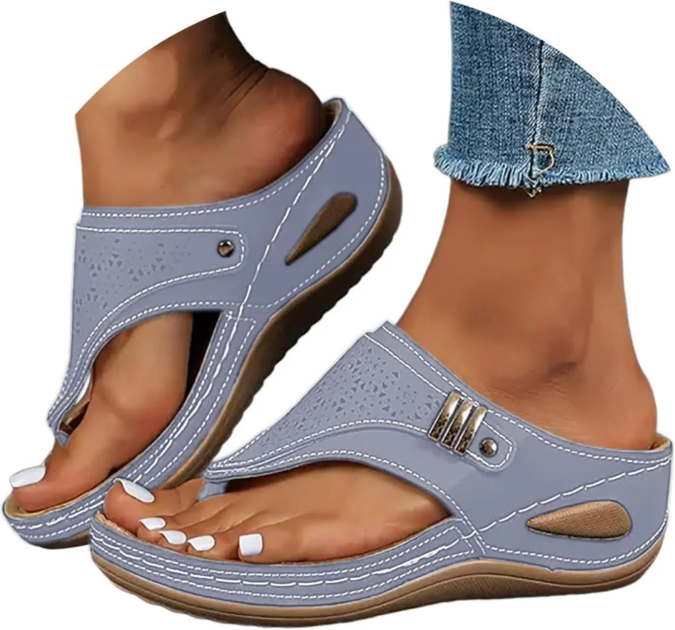 Orthopedic Sandals for Women 2025,Dressy Slip On Flip Flops Sandals with Arch Support,Chic Comfortable Wide Width Platform Thong Breathable Cutout Open Toe Summer Walking Casual Beach Slippers