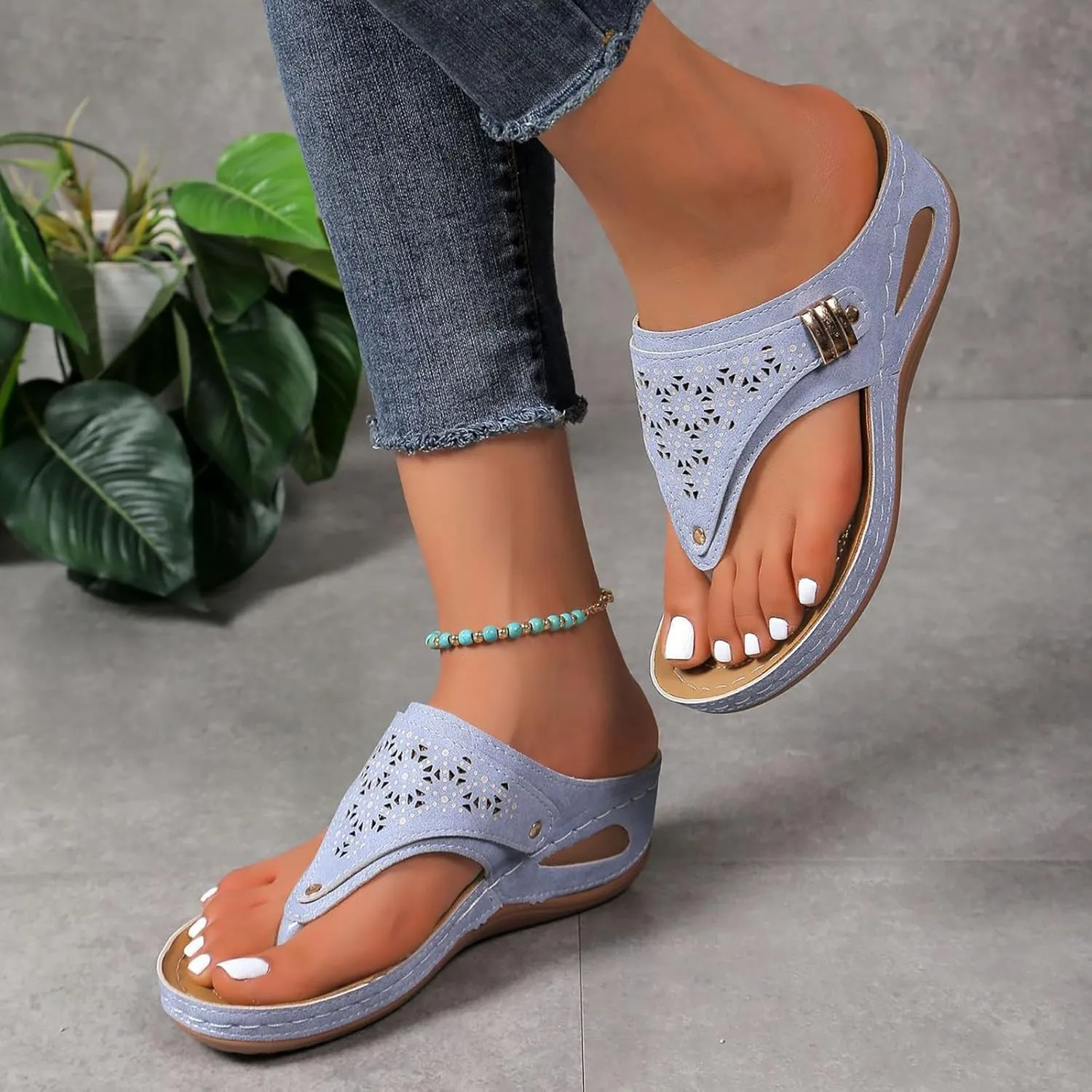 Orthopedic Sandals for Women 2025,Dressy Slip On Flip Flops Sandals with Arch Support,Chic Comfortable Wide Width Platform Thong Breathable Cutout Open Toe Summer Walking Casual Beach Slippers
