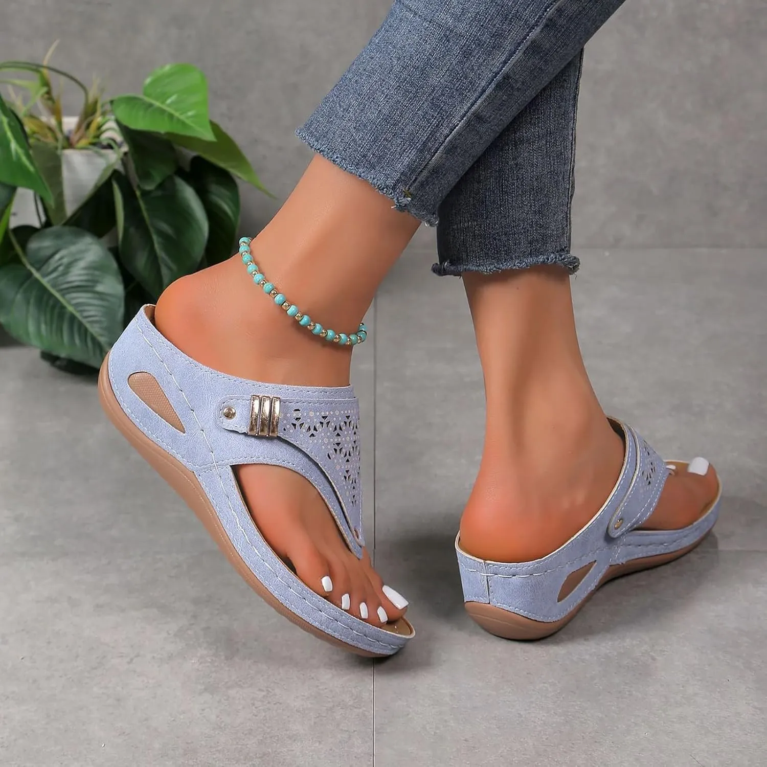 Orthopedic Sandals for Women 2025,Dressy Slip On Flip Flops Sandals with Arch Support,Chic Comfortable Wide Width Platform Thong Breathable Cutout Open Toe Summer Walking Casual Beach Slippers