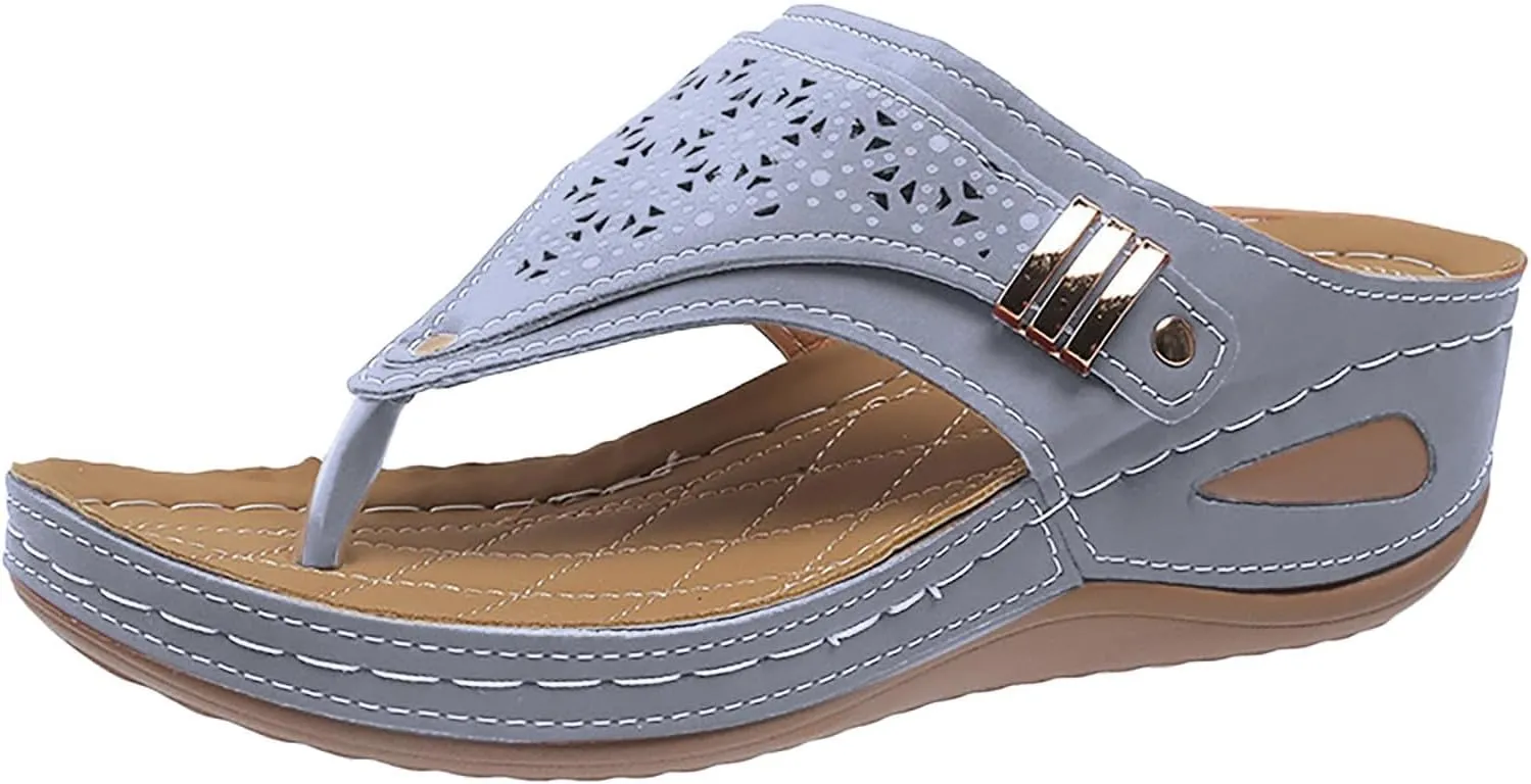 Orthopedic Sandals for Women 2025,Dressy Slip On Flip Flops Sandals with Arch Support,Chic Comfortable Wide Width Platform Thong Breathable Cutout Open Toe Summer Walking Casual Beach Slippers