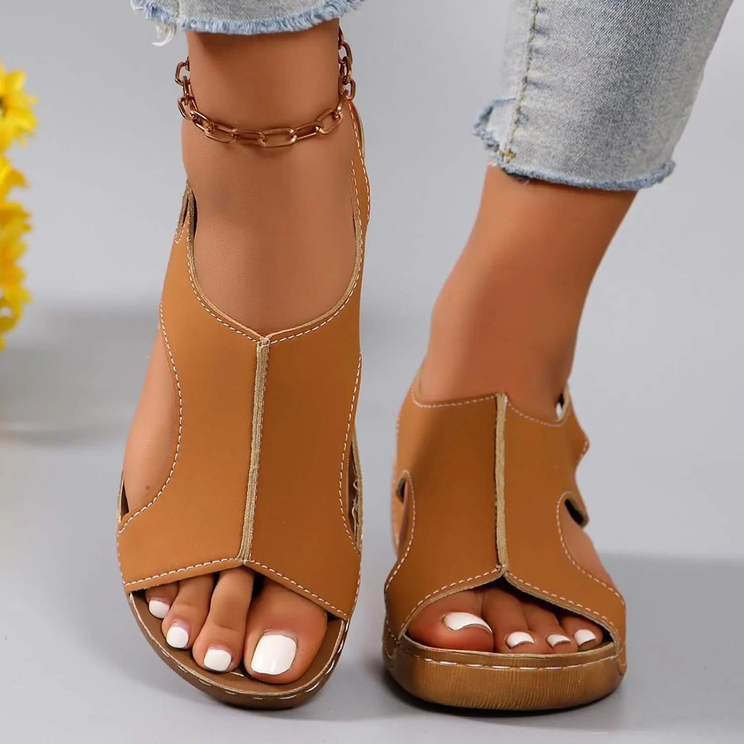 Orthopedic Sandals for Women Arch Support Comfortable Wedge Sandals Ankle Strap Open Toe Platform Slingback Summer Shoe
