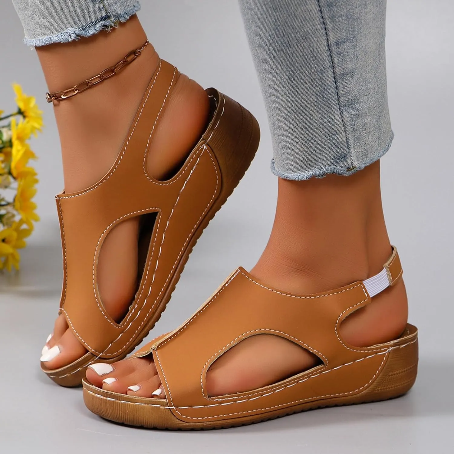 Orthopedic Sandals for Women Arch Support Comfortable Wedge Sandals Ankle Strap Open Toe Platform Slingback Summer Shoe