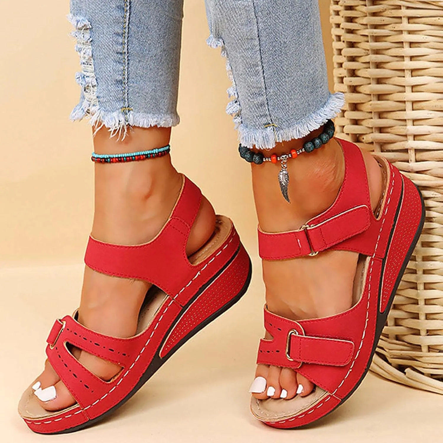 Orthopedic Sandals for Women Arch Support Walking Sandals Dressy Summer Wedge Sandals 2025 Flip Flops Casual Boho Slip on Shoes Comfortable Outdoor Shoes Open Toe Beach Vacation