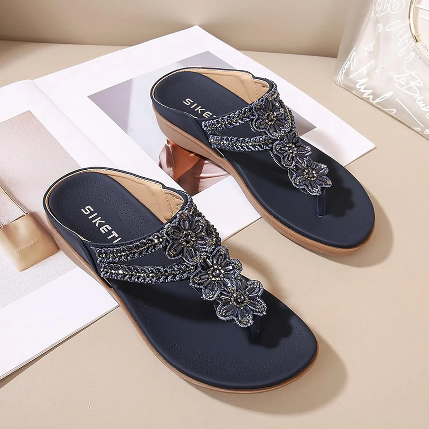 Orthopedic Sandals for Women Arch Support Wedge Flip Flops 2025 Comfortable Slip-On Boho Sandals Casual Summer Beach Slippers