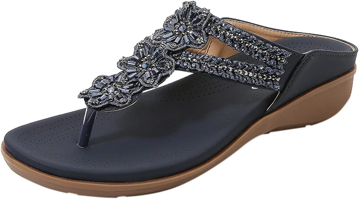 Orthopedic Sandals for Women Arch Support Wedge Flip Flops 2025 Comfortable Slip-On Boho Sandals Casual Summer Beach Slippers