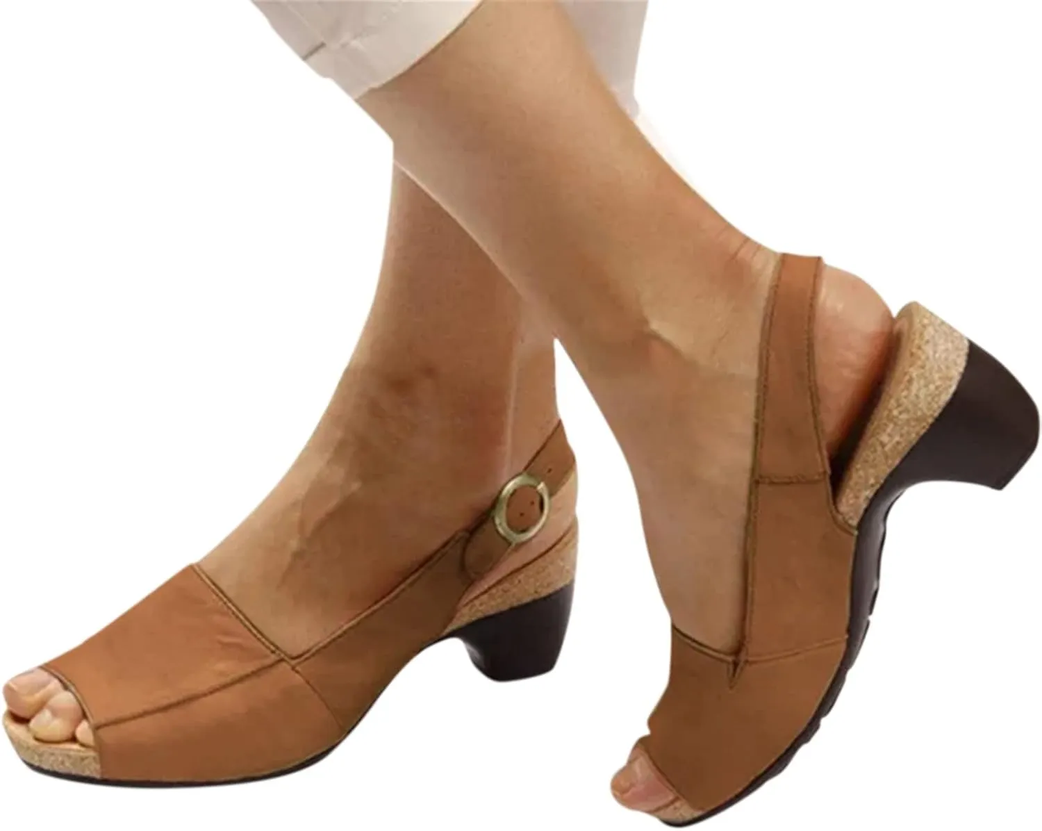 Orthopedic Sandals for Women Low Heel with Arch Support Elastic Ankle Strap Summer Walking Beach Shoes