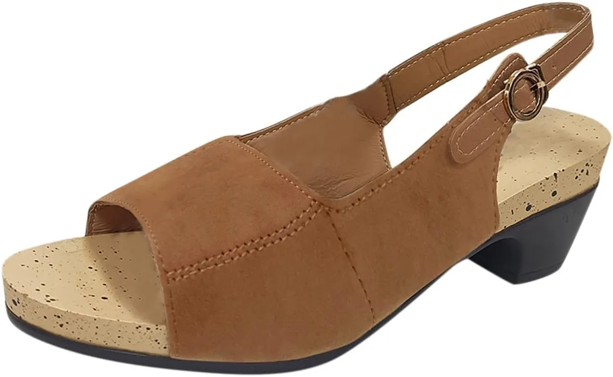Orthopedic Sandals for Women Low Heel with Arch Support Elastic Ankle Strap Summer Walking Beach Shoes
