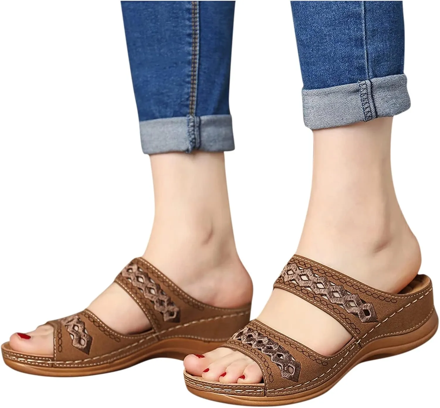 Orthopedic Sandals for Women with Arch Support Fashion Breathable Hollow Sandals Anti Slip Summer Flats Shoes