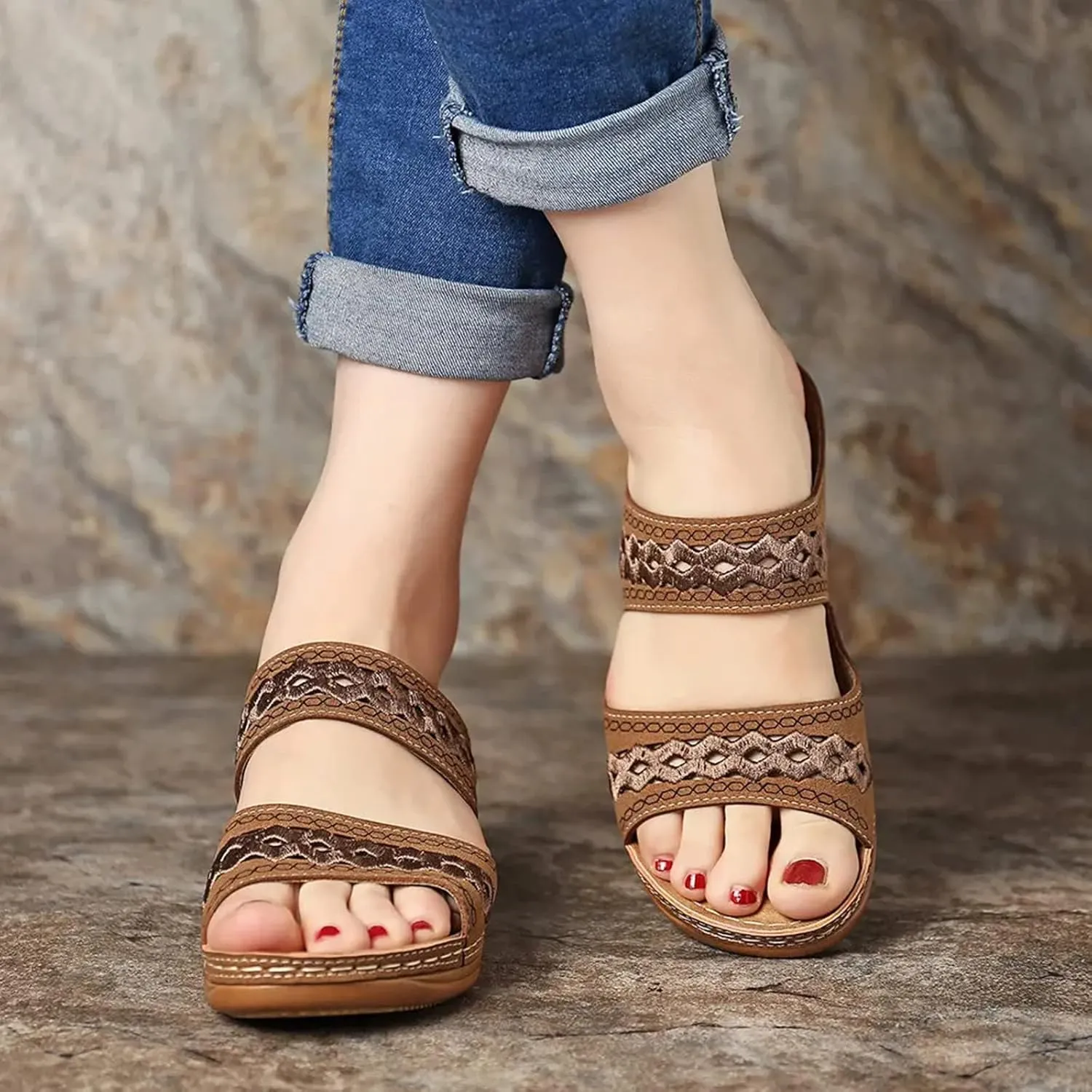 Orthopedic Sandals for Women with Arch Support Fashion Breathable Hollow Sandals Anti Slip Summer Flats Shoes