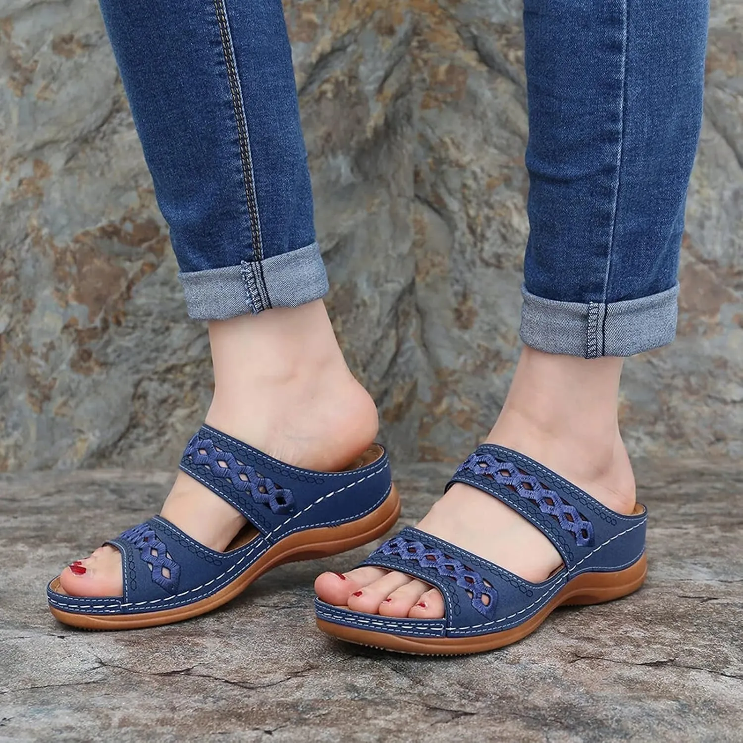 Orthopedic Sandals for Women with Arch Support Fashion Breathable Hollow Sandals Anti Slip Summer Flats Shoes
