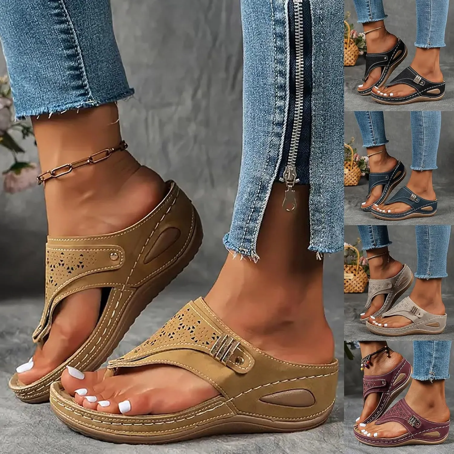 Orthopedic Sandals for Women, Women Dressy Summer Comfortable Sandals Arch Support Wedge Sandals Flip Flops Sandals