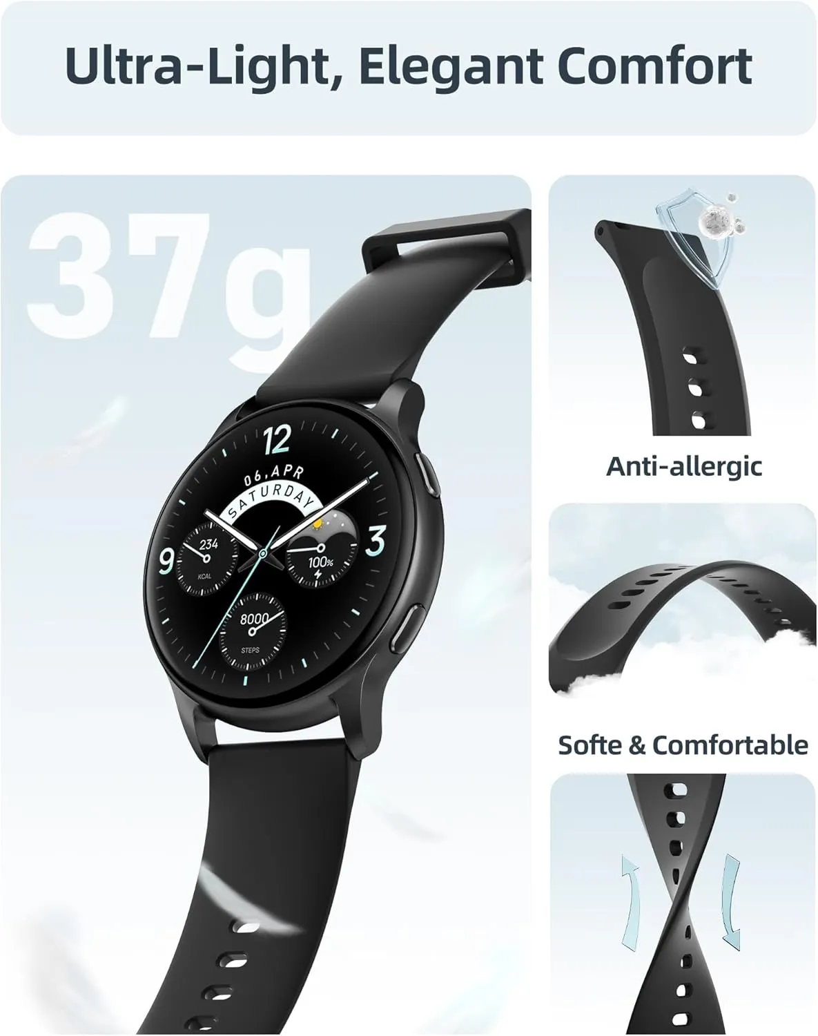 Parsonver Smart Watch, 5ATM Waterproof Swimming Watch, Smartwatch for Men Women with Bluetooth Calls, Fitness Tracker Heart Rate Sleep Monitor, Pedometer, 100  Sports Modes for Android & iPhone, Black
