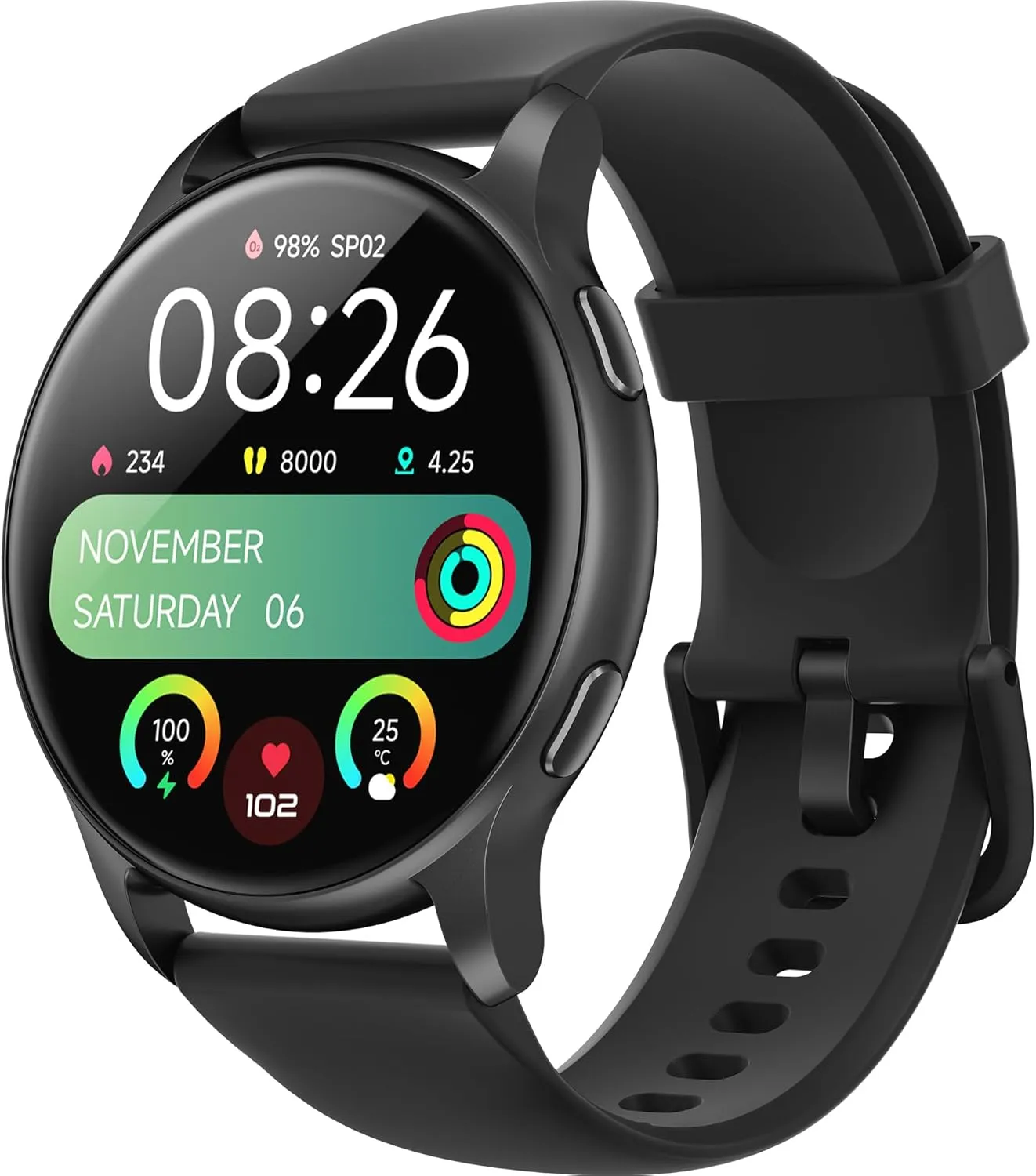 Parsonver Smart Watch, 5ATM Waterproof Swimming Watch, Smartwatch for Men Women with Bluetooth Calls, Fitness Tracker Heart Rate Sleep Monitor, Pedometer, 100  Sports Modes for Android & iPhone, Black