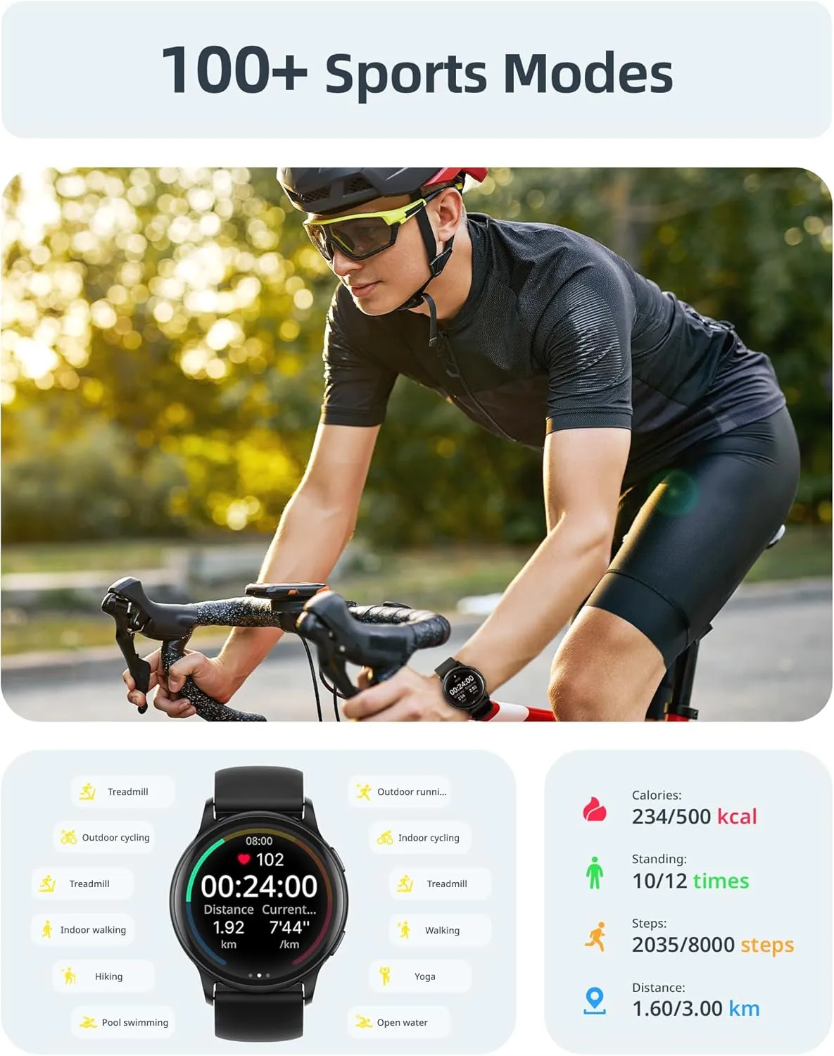 Parsonver Smart Watch, 5ATM Waterproof Swimming Watch, Smartwatch for Men Women with Bluetooth Calls, Fitness Tracker Heart Rate Sleep Monitor, Pedometer, 100  Sports Modes for Android & iPhone, Black