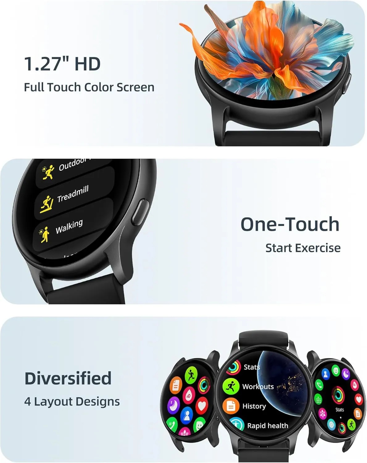 Parsonver Smart Watch, 5ATM Waterproof Swimming Watch, Smartwatch for Men Women with Bluetooth Calls, Fitness Tracker Heart Rate Sleep Monitor, Pedometer, 100  Sports Modes for Android & iPhone, Black