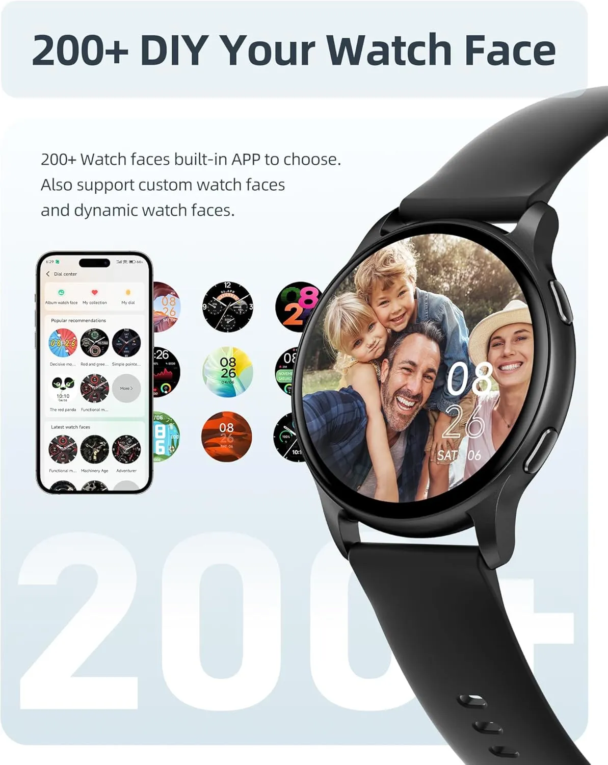 Parsonver Smart Watch, 5ATM Waterproof Swimming Watch, Smartwatch for Men Women with Bluetooth Calls, Fitness Tracker Heart Rate Sleep Monitor, Pedometer, 100  Sports Modes for Android & iPhone, Black
