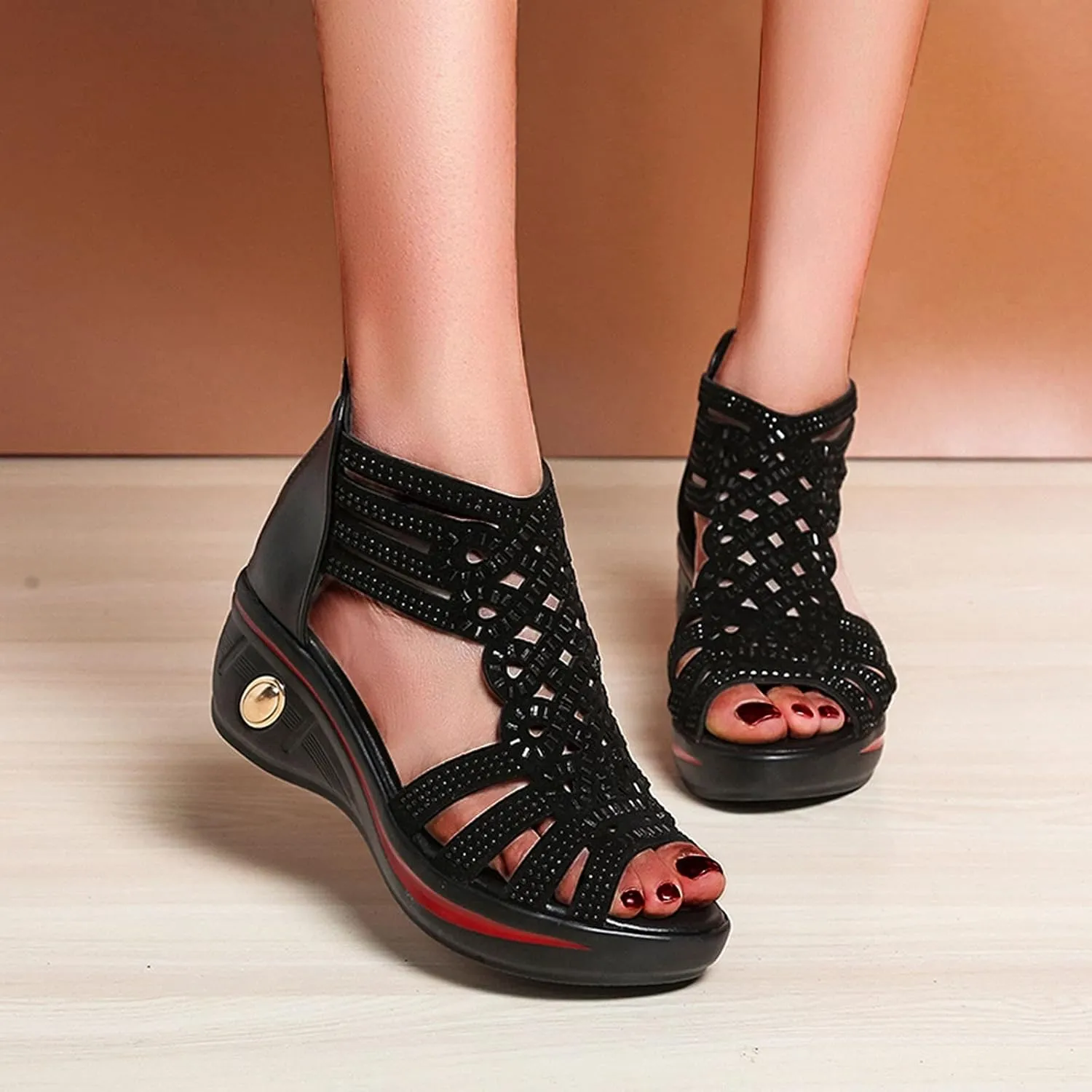 peqiut Casual Sandals Women Platform Arch Support Sandals for Women Crystal Boho Shoes Comfortable Casual Sandals