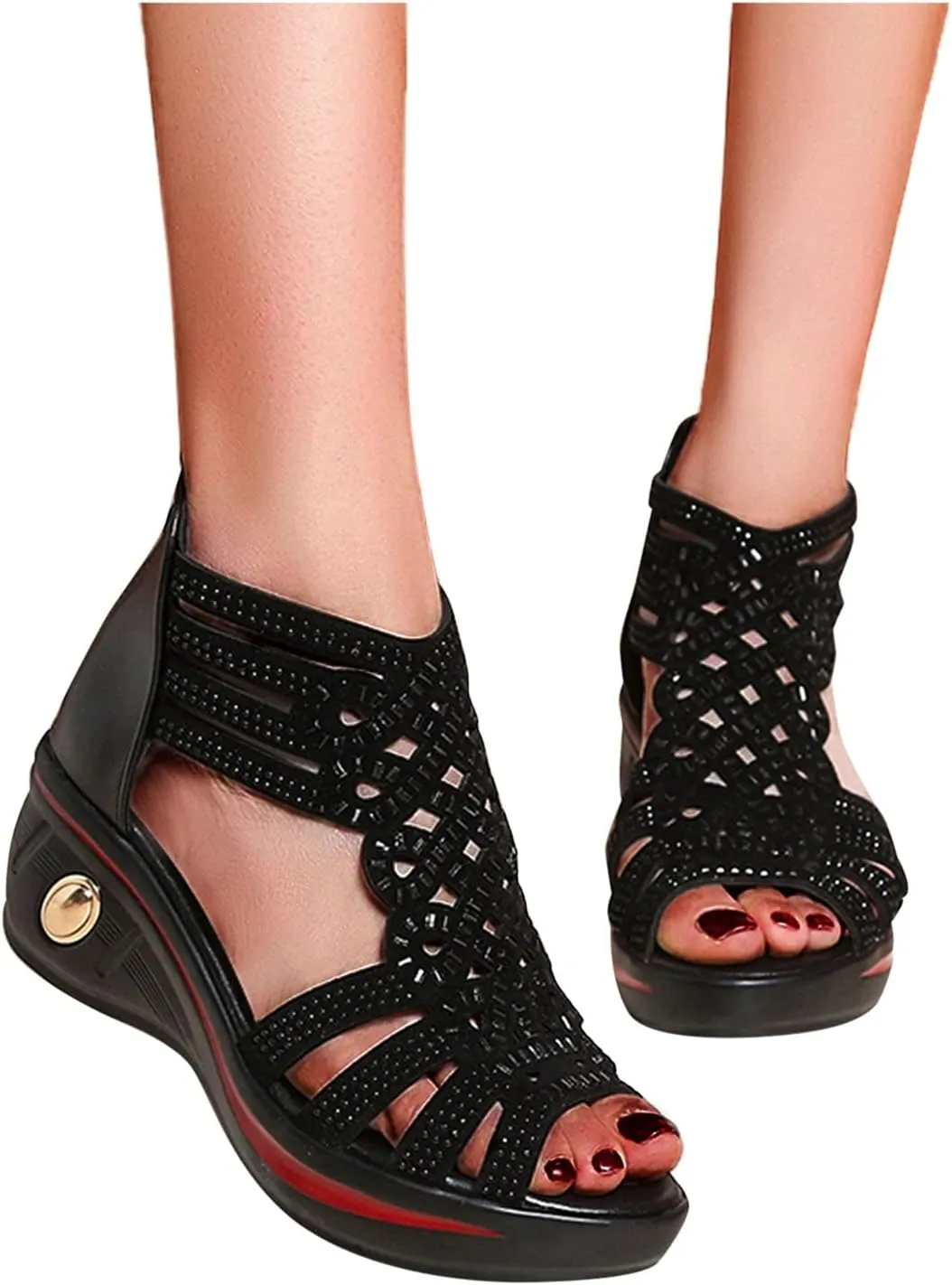 peqiut Casual Sandals Women Platform Arch Support Sandals for Women Crystal Boho Shoes Comfortable Casual Sandals