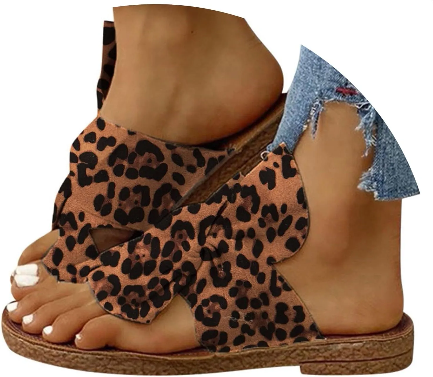 peqiut Orthopedic Sandals for Women Summer Comfortable Cute Bow Knot Flat Sandals Women Fashion Slip-on Sandals Women