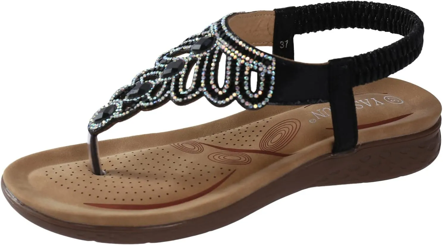 peqiut Orthopedic Wedge Sandals for Women Women's Bohemian Flower Rhinestone Casual Flat Sandals Fashion Ankle Strap Sandals