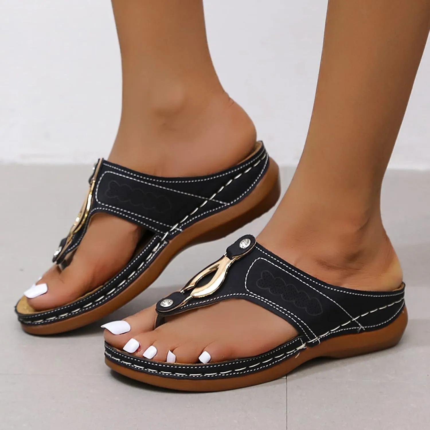 peqiut Sandals Women Retro Flip Flops Casual Orthopedic Sandals for Women Fashion Slides Womens Sandals Comfortable