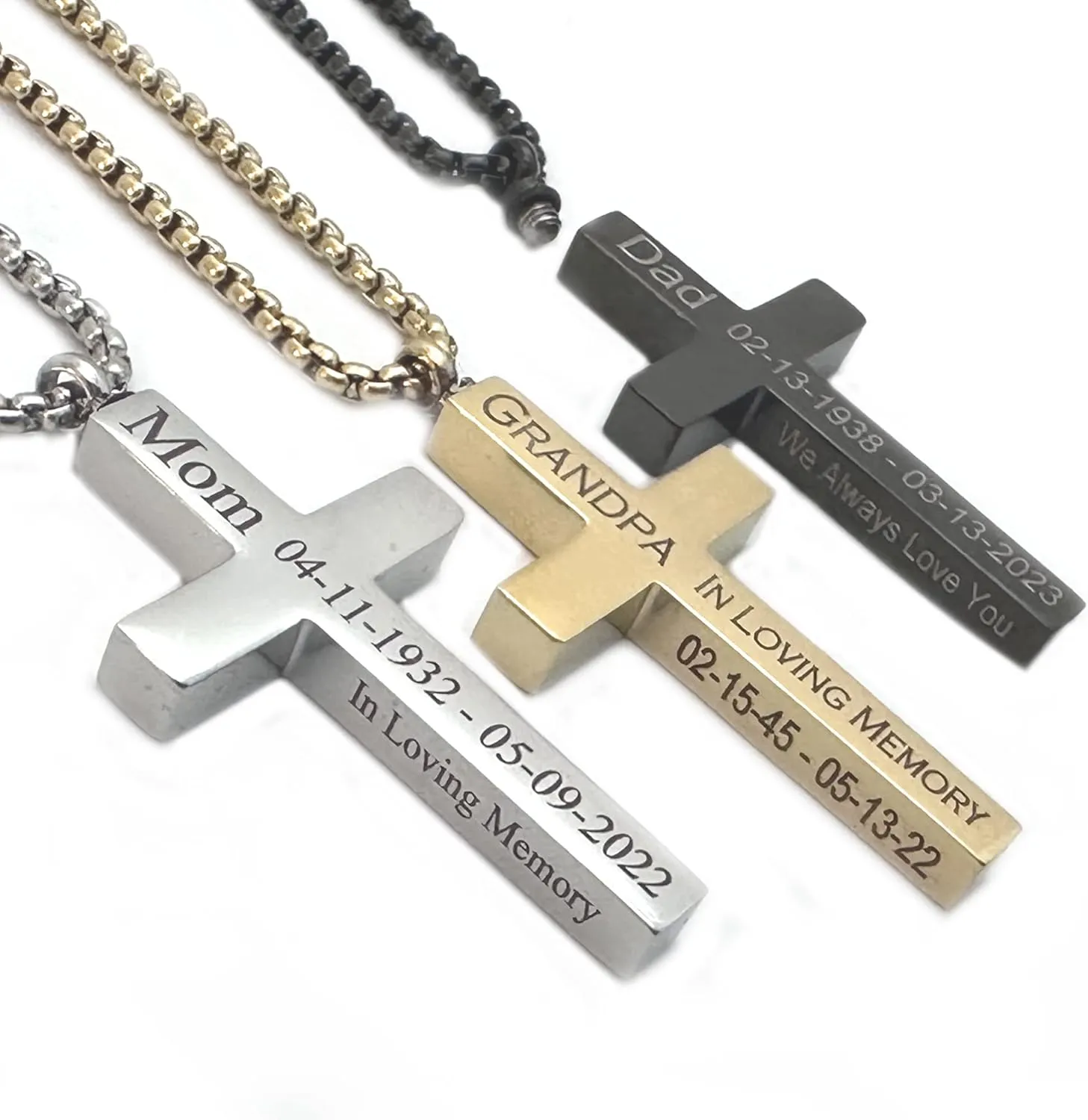 Personalized Custom Engraved CREMATION CROSS URN Necklace Ashes Jewelry Urns Waterproof Cross Pendant Stainless Steel Memorial Ashes Keepsake-B&G&S
