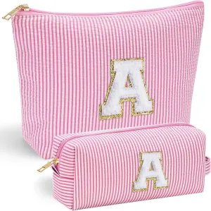 Personalized Initial Makeup Bag - Pink Cosmetic & Travel Toiletry Bag for Women, Cute Valentines Day Gift for Girlfriend, Teacher, Teen Girl, or Friend, Trendy and Practical