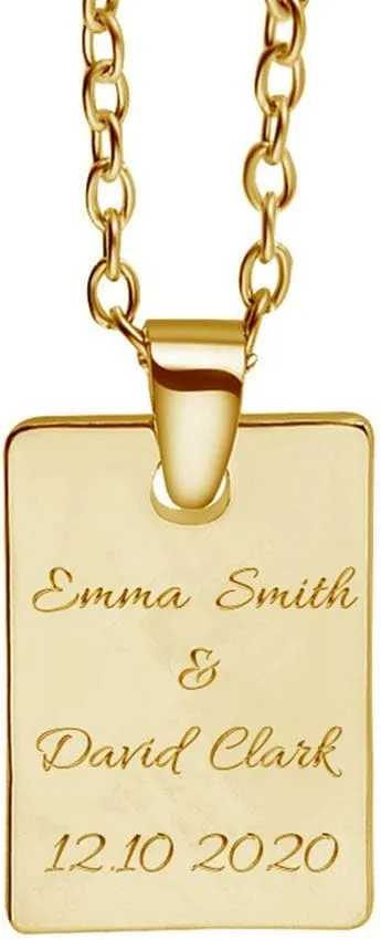 Personalized Square Engraved Tag Rectangle Charm Pendant Chain Custom Name Necklaces