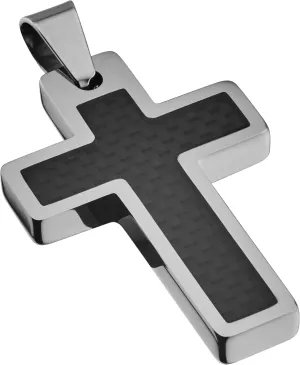 Personalized Tungsten Cross Gold Plated, Black Plated or Polished with Different Inlays and Stainless Steel Cuban necklace 16" to 28" in length