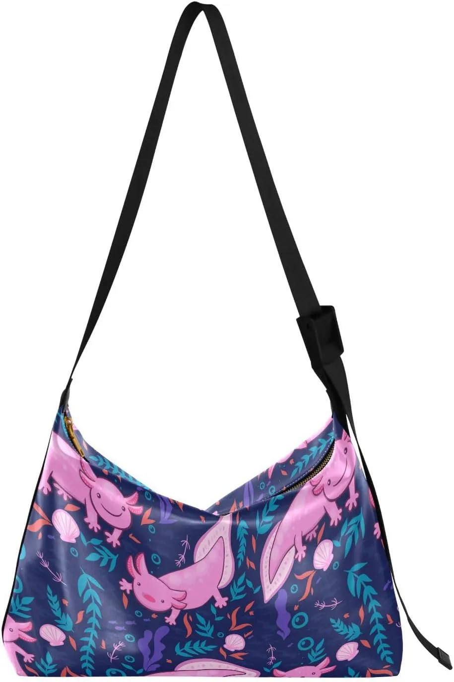Pink Axolotl Hobo Crossbody Bags for Women Leather Large Shoulder Bag Cross Body Seamless Pattern Trendy Womens Tote Bags Handbag for Travel Shopping