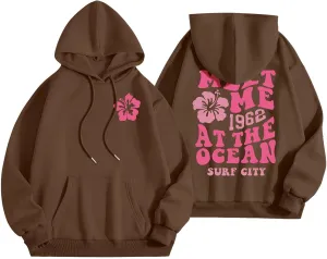 Pink Graphic Oversized Hoodies for Women Teen Girls 2024 Trendy Cute Preppy Sweatshirts Long Sleeve Y2K Tops Pullover